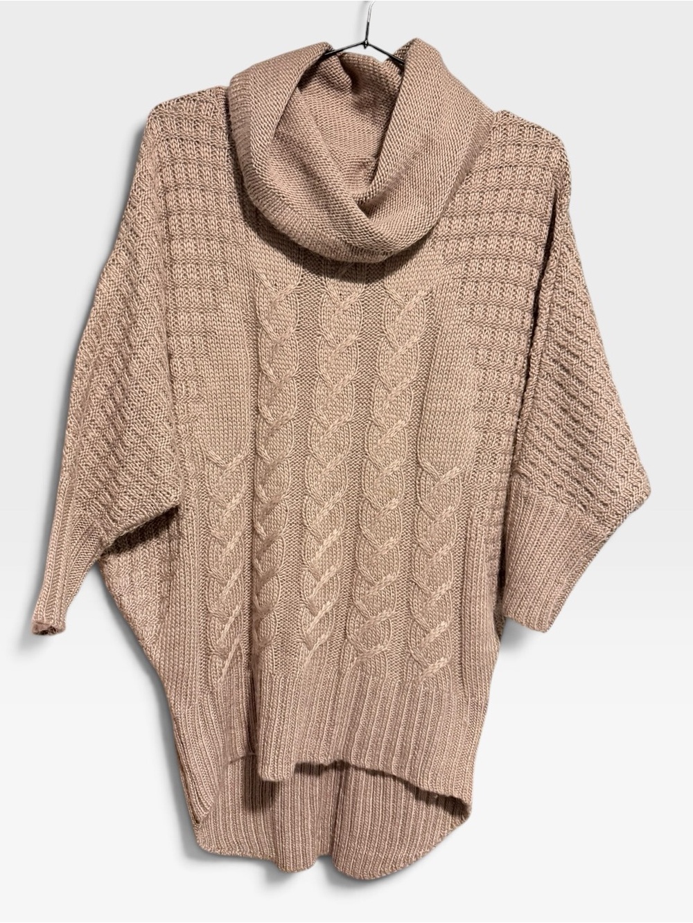 🌼Anthropologie Ruby Moon Relaxed Cable Turtleneck Sweater Poncho - Taupe